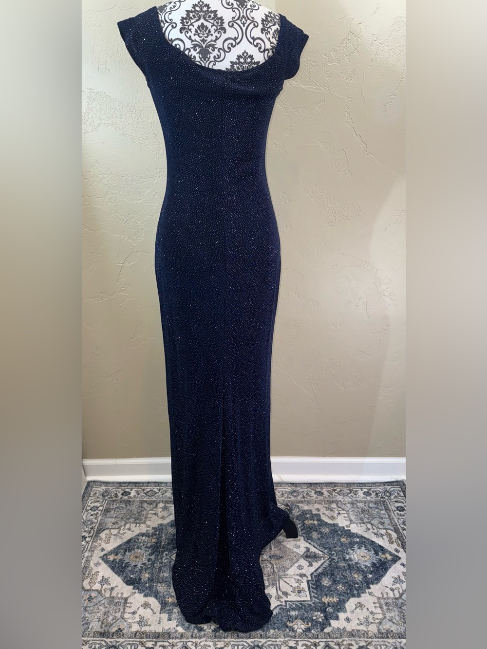 Jessica McClintock Vintage Gunne Sax Navy Evening‎ Dress Sparkles Cocktail M - Picture 7 of 9